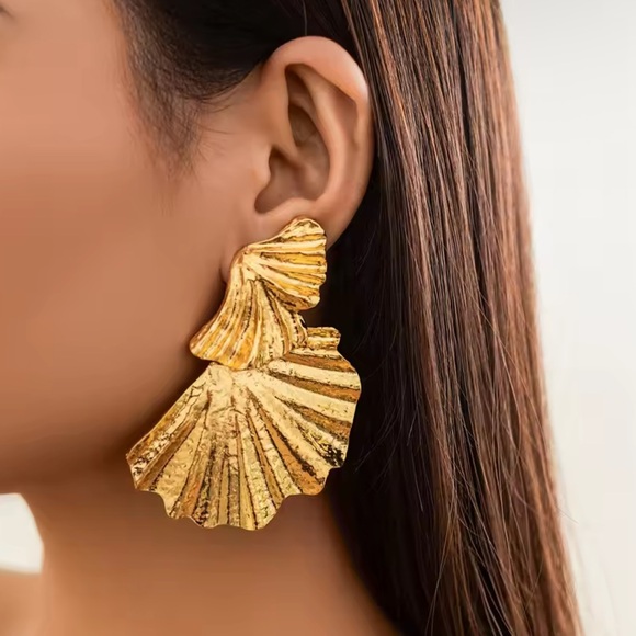 Jewelry - Gold Ginkgo Leaf Earrings Large Statement Punk Jewelry